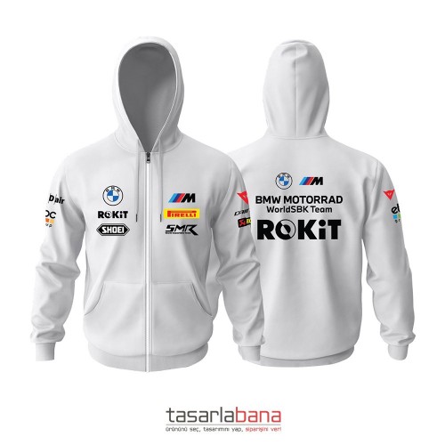 BMW ROKIT Motorrad Team - White Edition 2024-2025 Fermuarlı Hoodie