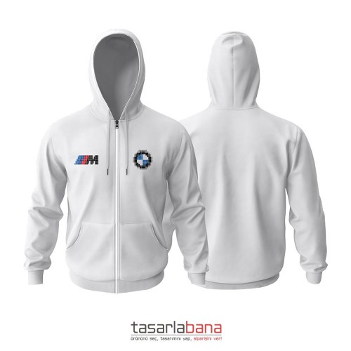 Bmw M Pixel 2024 White Edition Fermuarlı Hoodie