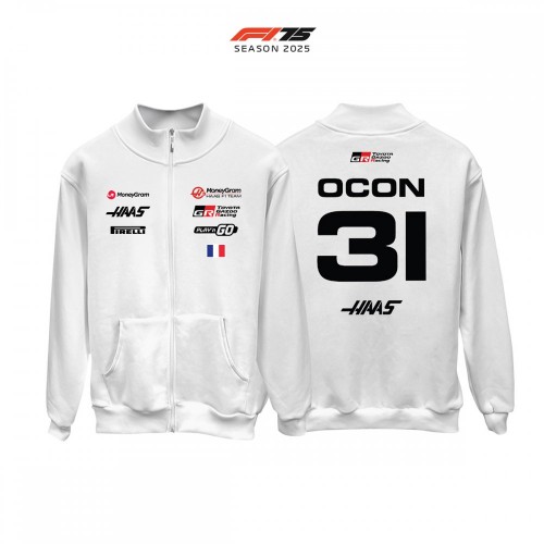 Haas F1 Team: VF-25 White Crew Edition 2025 Fermuarlı Hırka