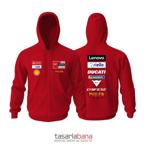 Ducati Team Jack Miller Edition Fermuarlı Kapüşonlu Hoodie