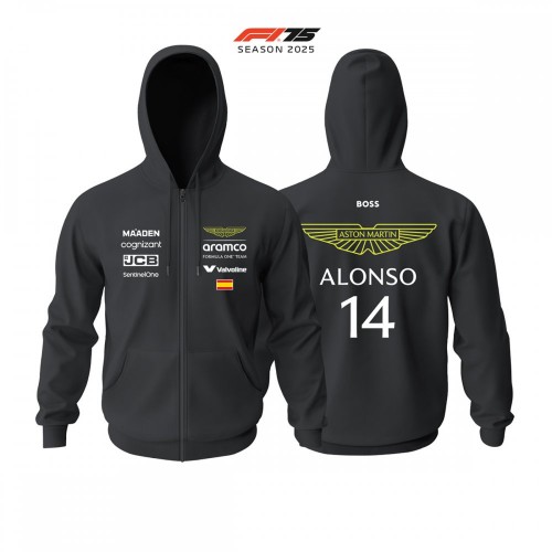 Aston Martin F1 Team: AMR25 Black Crew Edition 2025 Fermuarlı Hoodie
