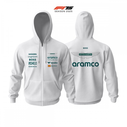 Aston Martin F1 Team: AMR25 White Edition 2025 Fermuarlı Hoodie
