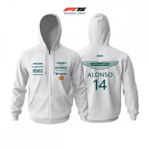 Aston Martin F1 Team: AMR25 White Crew Edition 2025 Fermuarlı Hoodie