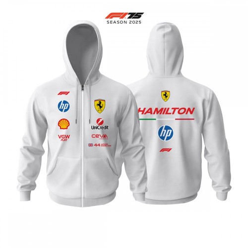 Scuderia Ferrari: SF-25 White Edition 2025 Fermuarlı Hoodie