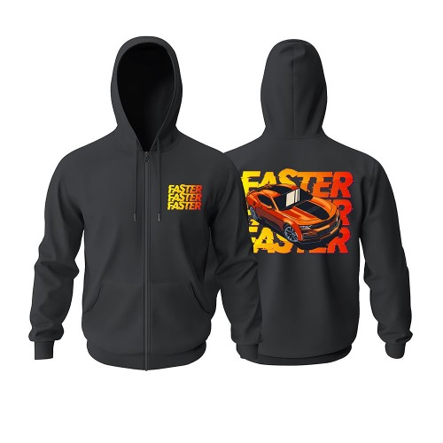 Faster Red Car Fermuarlı Hoodie