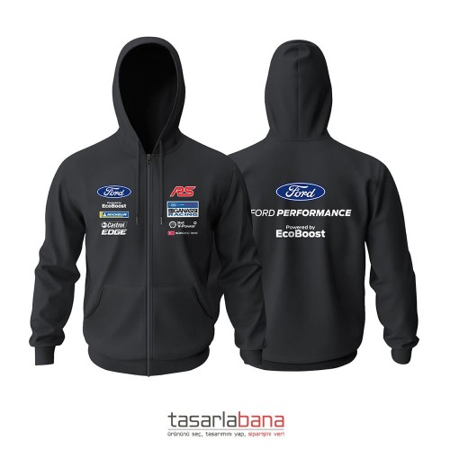 Ford RS Performance Black Edition Fermuarlı Hoodie