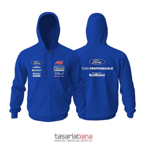 Ford RS Performance Blue Edition Fermuarlı Hoodie